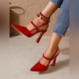 Red pointed slingback heels size 6.5/37